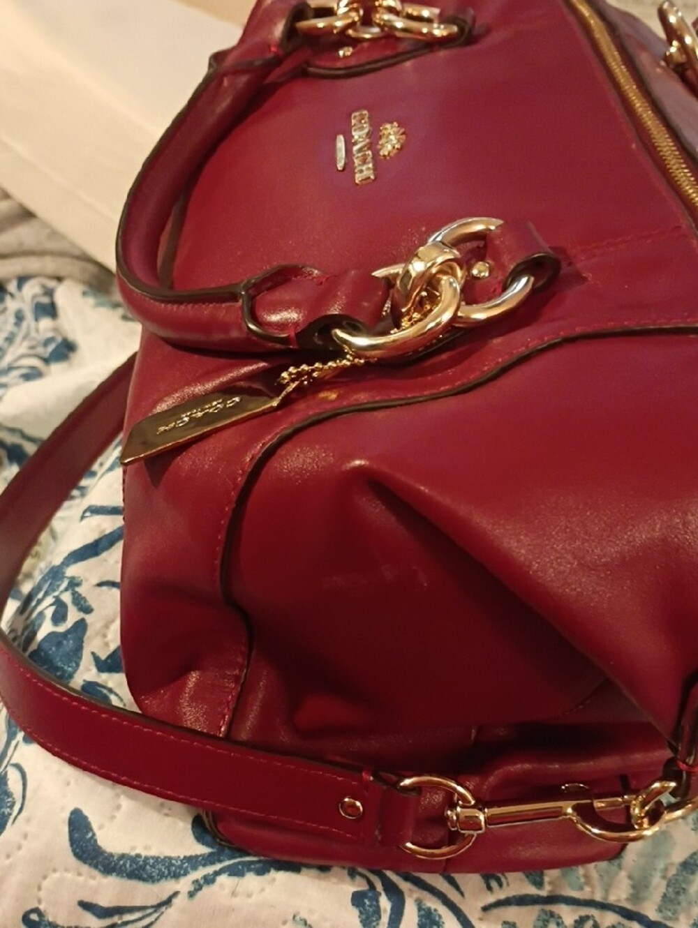 Coach Deep Red Leather Satchel with Gold Hardware - Picture 5 of 16